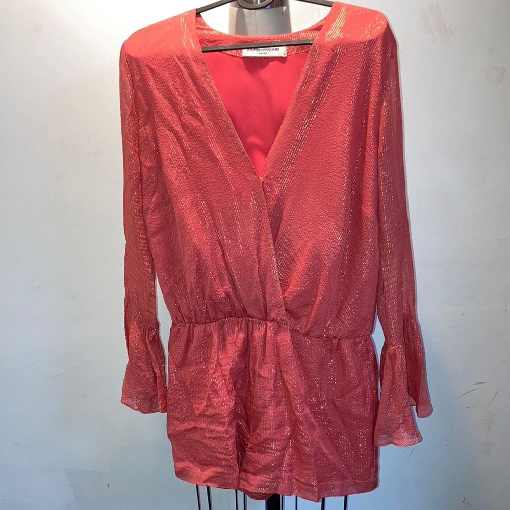 Amanda Uprichard Coral And Sparkly Romper size Medium